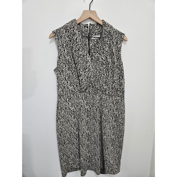 Calvin Klein Dresses & Skirts - Calvin Klein Womens Black White Abstract Chevron Cowl Neck Sheath Dress Size 14